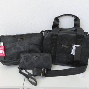 Ed hardy 3 Set Tote purse, wallet n Cosmetic Bag bundle